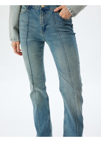 Ispanyol Paça Kot Pantolon Slim Fit Standart Bel Nervürlü Düğmeli - Flare Jean indirimleri