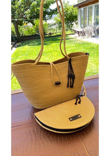 2li Takım Plaj Çantası El Çantası Clutch Totebag Kadın Çanta Yazlık Hediyelik