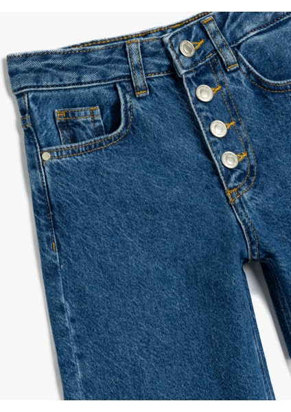 Bol Paça Kot Pantolon Düğme Kapamalı Cepli Pamuklu modelleri