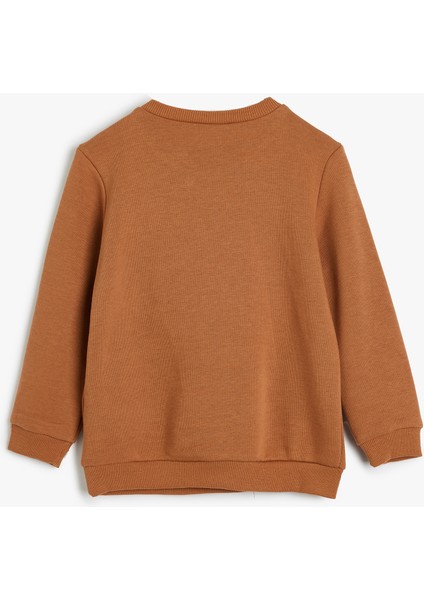 Sweatshirt Kaplan Kabartma Baskılı Bisiklet Yaka Uzun Kollu