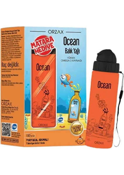 Ocean Portakal Aromalı Balık Yağı 150 ml Matara Hediyeli