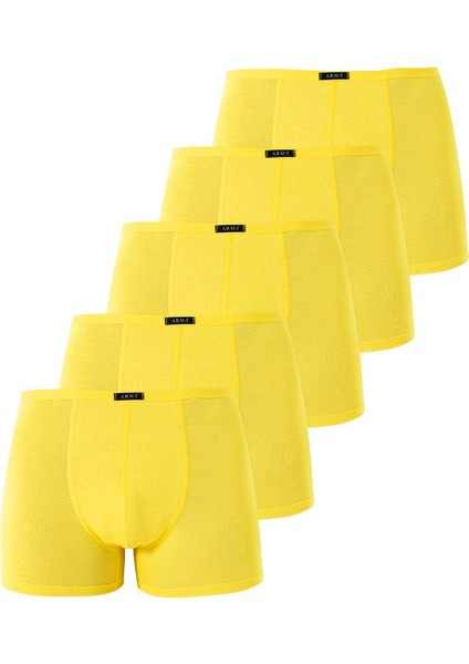 Erkek İnce Bel Lastikli Bambu Boxer Sarı 5'li Paket
