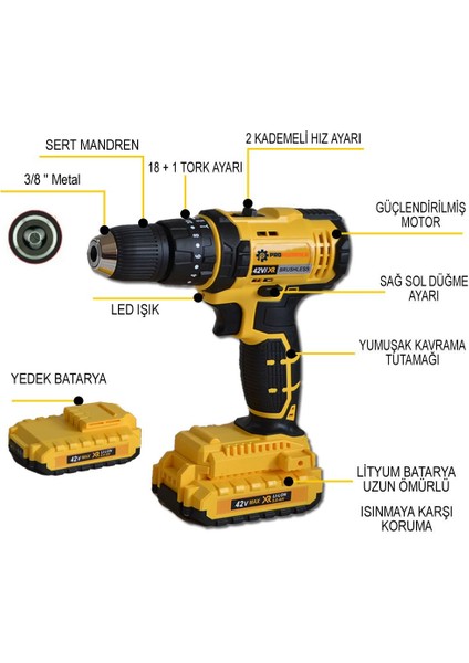 PH-SM094 42V Max 5AH Darbeli Çift Akülü Şarjlı Vidalama Matkap