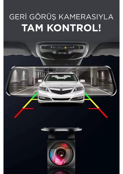 Ta-06 Siyah 1080P Araç Içi LCD 9.6 Inç Dokunmatik Ekranlı Dikiz Aynası Gece Görüşlü Ön ve Arka Araç Kamerası