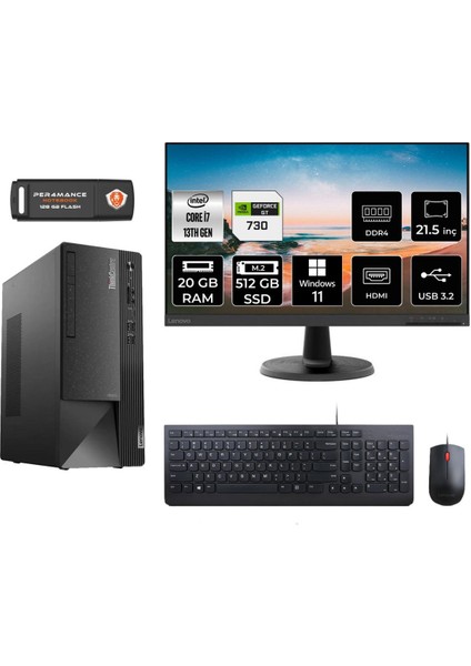 Thinkcentre Neo 50T Intel Core I7 13700 20GB 512GB SSD GT730/4GB 21.5" Fhd Monitör W11H 12JD0008TR Masaüstü Bilgisayar & Per4 USB Bellek 12JD0008TRMNT2367
