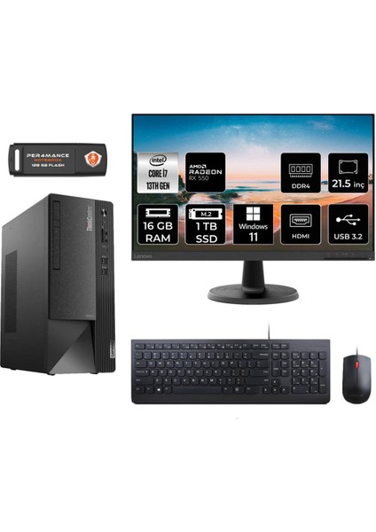 Thinkcentre Neo 50T Intel Core I7 13700 16GB 1tb SSD RX550/4GB 21.5" Fhd Monitör W11P 12JD0008TR Masaüstü Bilgisayar & Per4 USB Bellek 12JD0008TRMNT1413