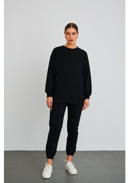 Next Yandan Yırtmaçlı Oversize Pamuklu Siyah Alt Üst Takım