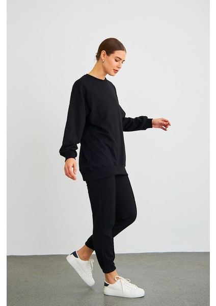 Next Yandan Yırtmaçlı Oversize Pamuklu Siyah Alt Üst Takım fırsatları