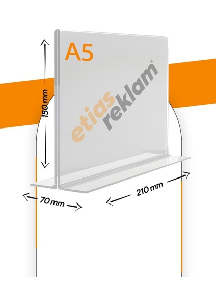 A5 T Tipi Yatay Masa Üstü 20'li Paket 2.8 mm Şeffaf Pleksi Föylük Broşürlük