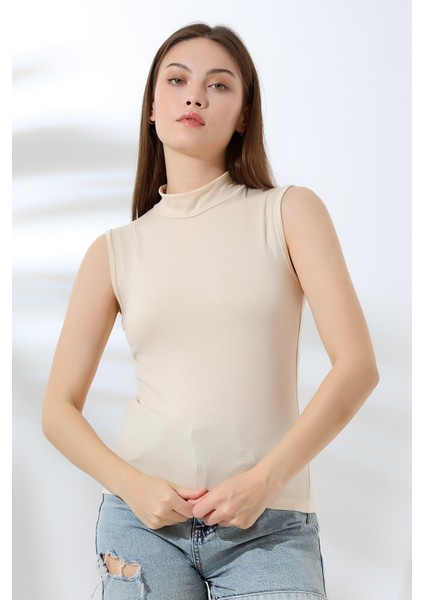 Kadın Kolsuz Body 21757 Bej
