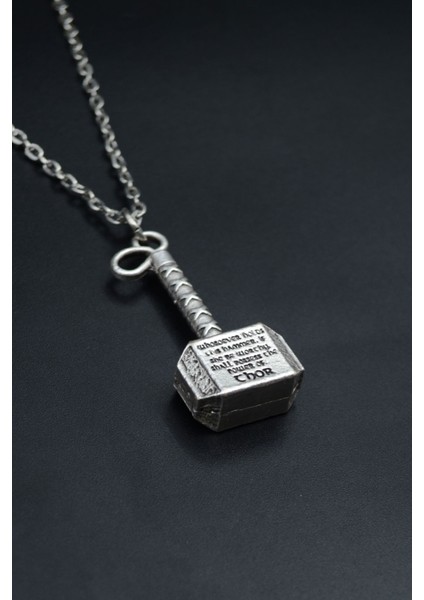 Thor Çekici Gümüş Kaplama Unisex Düz Zincir Kolye kod 864