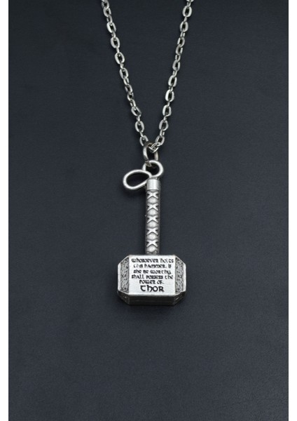 Thor Çekici Gümüş Kaplama Unisex Düz Zincir Kolye kod 864