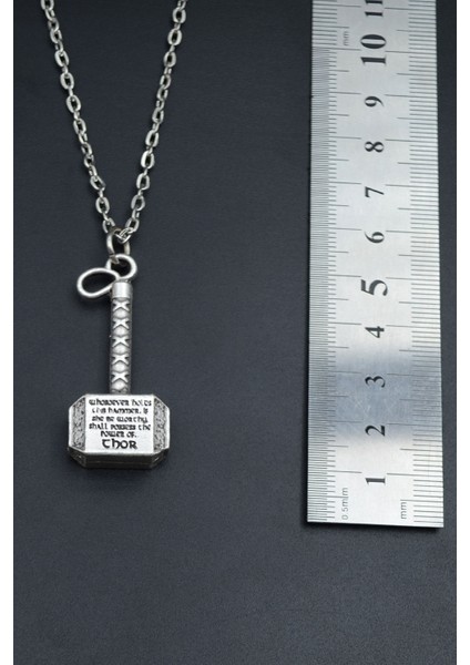 Thor Çekici Gümüş Kaplama Unisex Düz Zincir Kolye kod 864