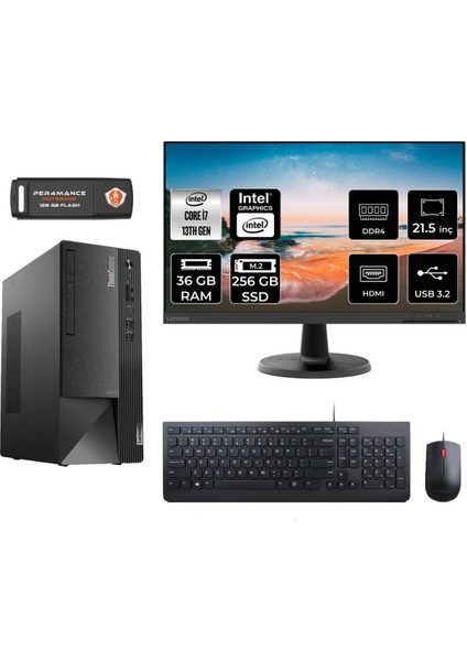 Thinkcentre Neo 50T Intel Core I7 13700 36GB 256GB SSD Freedos 21.5" FHD 12JD0008TR Masaüstü Bilgisayar & Per4 USB Bellek 12JD0008TRMNT331
