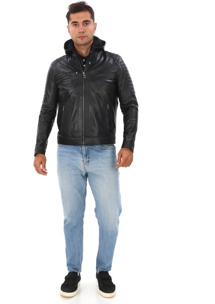 Erkek Kapüşonlu Hakiki Deri Mont modelleri