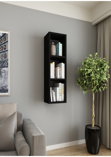 Kitaplık Tek Duvar Rafı 90 cm Siyah