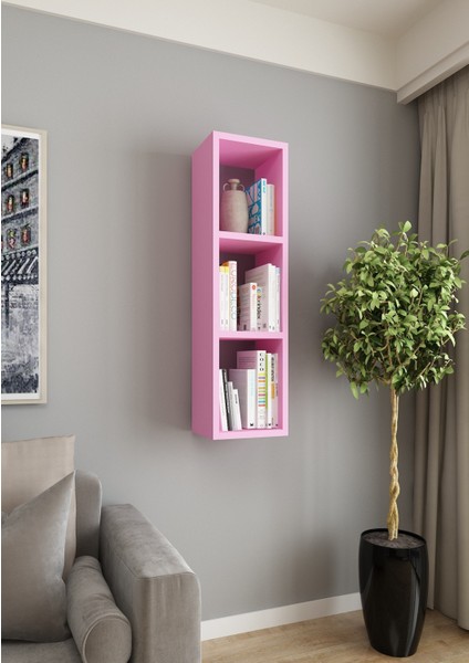 Dekormer Design Kitaplık Tek Duvar Rafı 90 cm Pembe