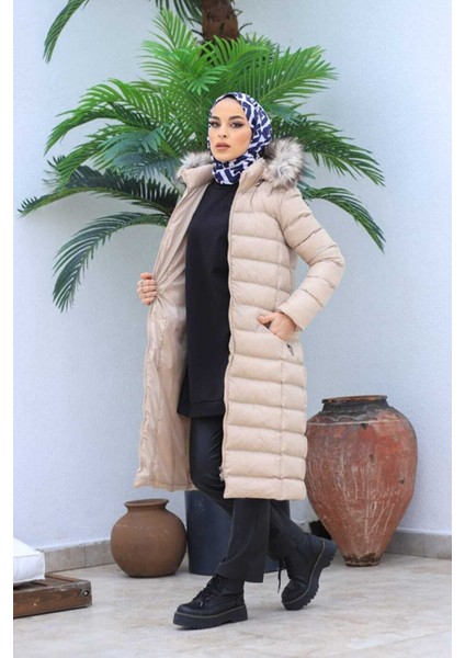 Kadın Uzun Dolgulu Siyah Şişme Mont modelleri