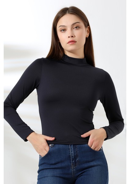 Kadın Mikro Yarım Balıkçı Yaka Uzun Kol Body 21728 Füme