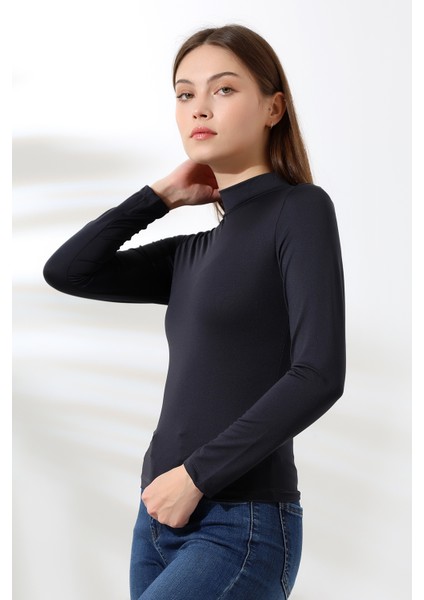 Kadın Mikro Yarım Balıkçı Yaka Uzun Kol Body 21728 Füme
