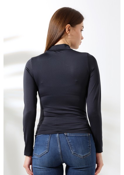 Kadın Mikro Yarım Balıkçı Yaka Uzun Kol Body 21728 Füme