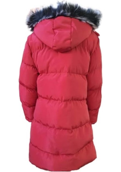 Kids B07001 Çocuk Kız Kapüşonlu Kürklü Spor Mont - B07001 - Kırmızı - ST01342-KIRMIZI-6 Yaş
