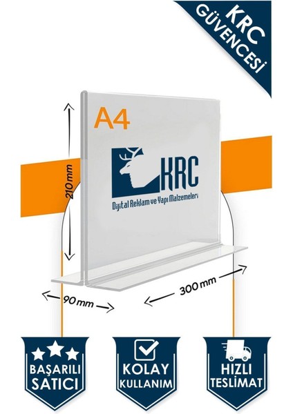 A4 T Tipi Yatay Masa Üstü Şeffaf Pleksi Föylük Broşürlük 10Adet 210 mm x 300 mm