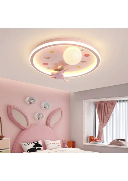 Girl Led Avize Çocuk Odası Avize Pembe 3 Renk Kumandalı Dimmer Özellikli