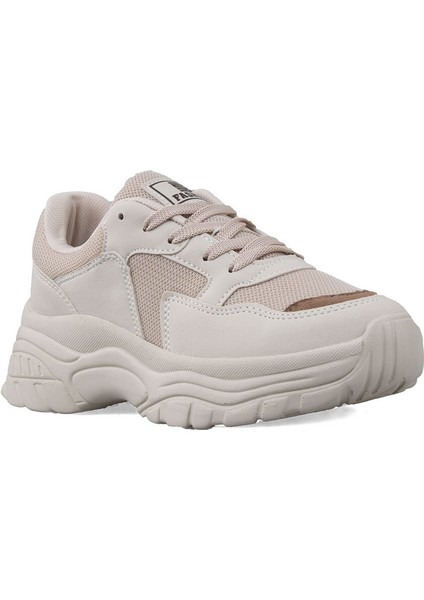 DRK.140 Bej Bağlı Kalın Taban Sneaker Kadın Spor Ayakkabı