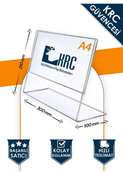 A4 L Tipi Yatay Masa Üstü Şeffaf Pleksi Föylük Broşürlük 5Adet 210 mm x 300 mm