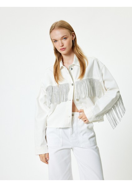 Crop Kot Ceket Düğmeli Püskül Detaylı Cepli Rahat Kesim