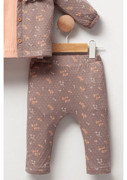 Yumuşak Dokulu Desenli Kapüşonlu Kız Bebek 3'lü Takım modelleri