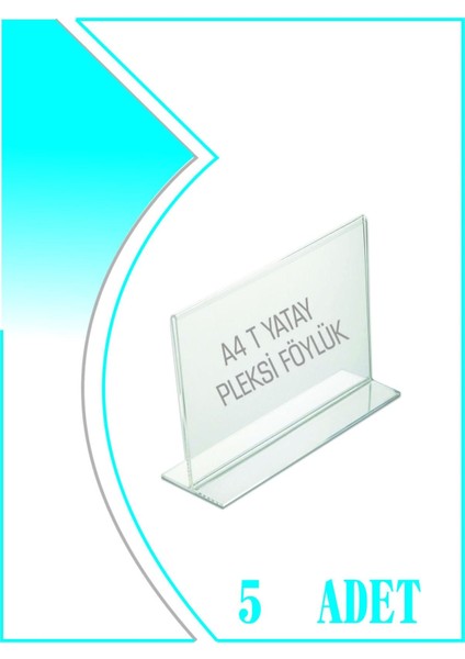 T Tipi A4 Kağıdı Boyutlu Yatay Pleksi Föylük 5 Adet