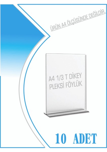 T Tipi 1 3 Kağıdı Boyutlu Dikey Pleksi Föylük 10 Adet