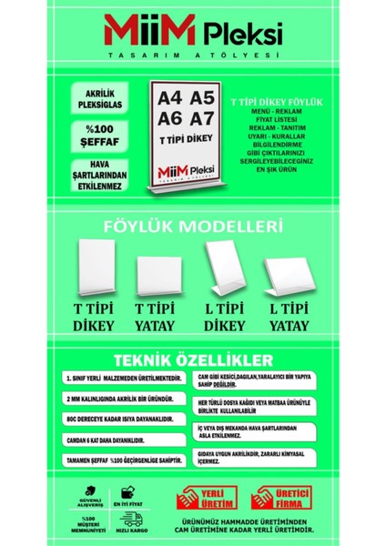 T Tipi A6 Pleksi Föylük Broşürlük Dikey A6 Föylük 50'li Paket modelleri