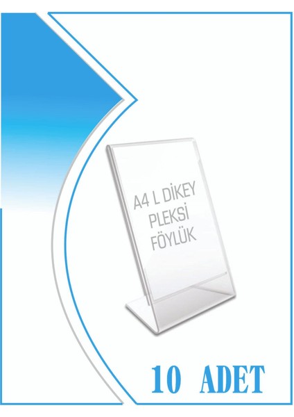 L Tipi A4 Kağıdı Boyutlu Dikey Pleksi Föylük 10 Adet
