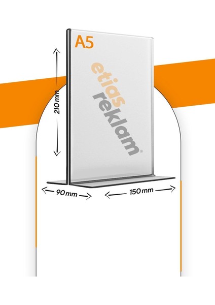 A5 T Tipi Dikey Masa Üstü 20'li Paket 2.8 mm Şeffaf Pleksi Föylük Broşürlük