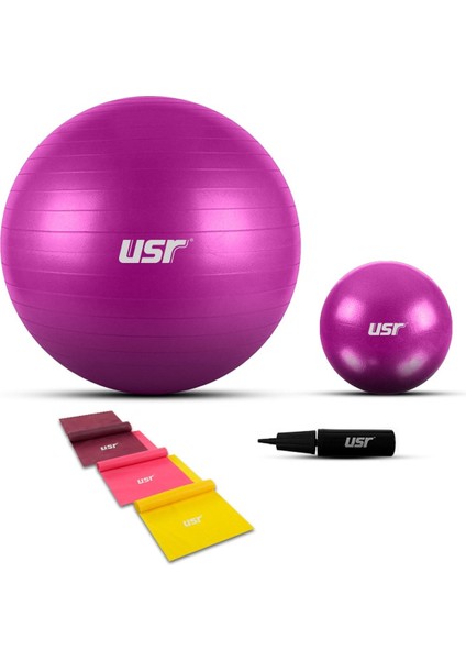 Tekno Trust Pembe Pembe 20552BL 20+55 cm Pilates Topu + Pompası + 3 Lastik Pilates Topu