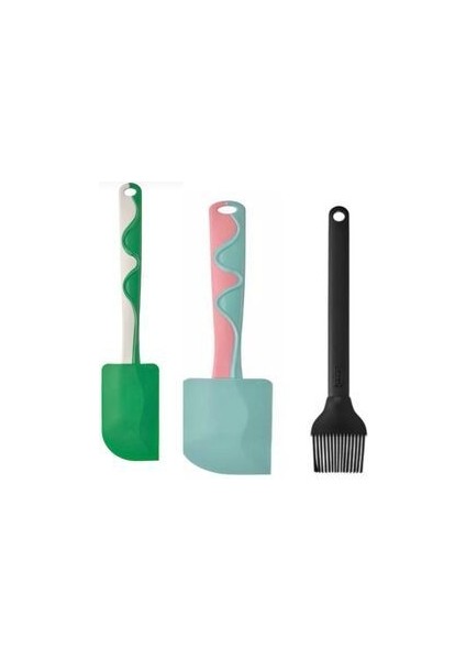 Gubbröra Spatula Yeşil + Gübbröra Spatula Pembe + Silikon Siyah Fırça 3 Lü Set