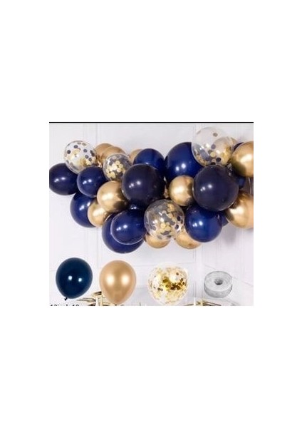 Balon Zinciri Seti Krom Gold Balon Gold Pullu Balon Pastel Lacivert Balon