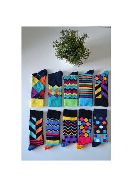 10 Lu Çorap Desenli Çizgili Spor Eğlenceli Karikatürlü Çok Renkli Erkek Kadın Çorap fiyatları