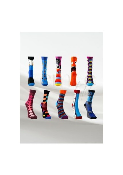 10 Lu Çorap Desenli Çizgili Spor Eğlenceli Karikatürlü Çok Renkli Erkek Kadın Çorap indirimleri
