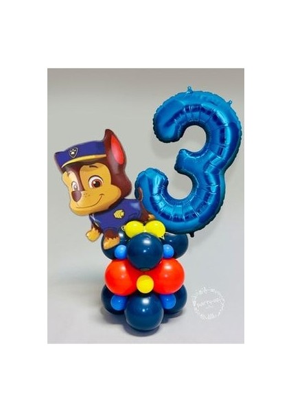 Mavi Rakam Balonlu Paw Patrol Karakterleri Balon Karşılama Seti Pençe Çetesi
