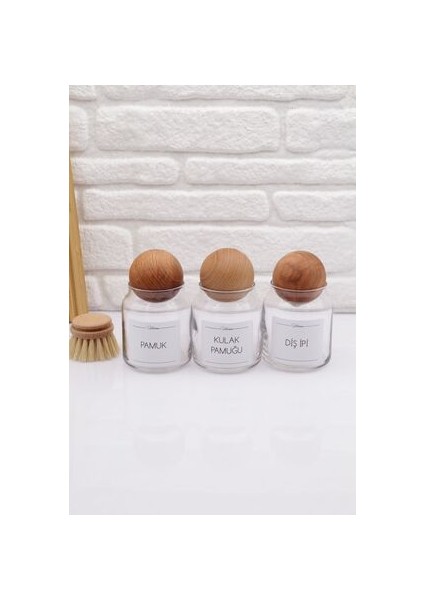 Pamuk & Kulak Pamuğu & Diş Ipi Kavanozu 300 ml 3'lü Top Kapaklı