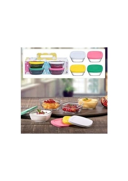 4'lü Pudding Saklama Kabı Renkli Cam Kapaklı Çok Amaçlı Kullanım İçin Pratik Çözüm