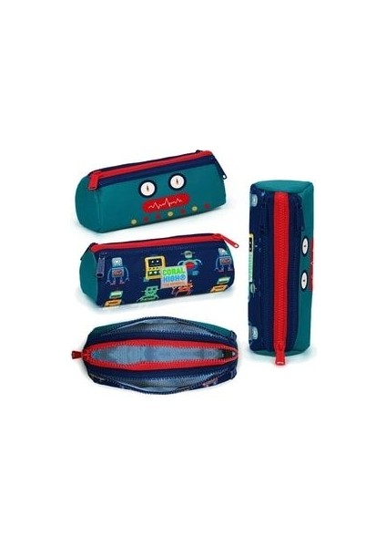 Robot Desenli Dört Bölmeli Okul Çantası Beslenme Kalemlik 3 Lü Set 23472