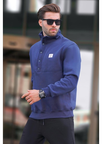 Lacivert Dik Yakalı Düğme Detaylı Erkek Sweatshirt 7060 fiyatları