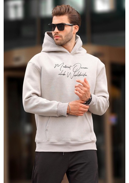 Boyalı Gri Kapüşonlu Cep Detaylı Baskılı Erkek Sweatshirt 7064 fiyatları