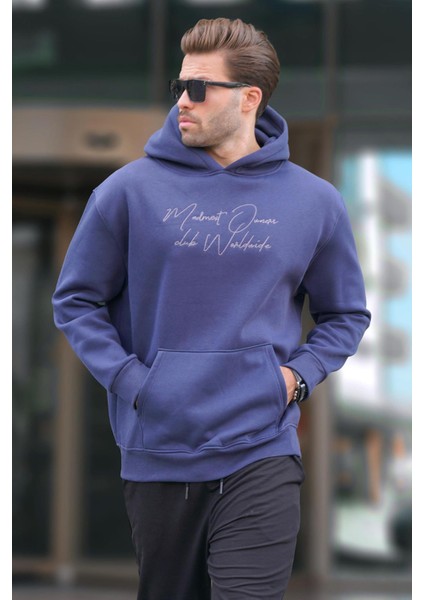 Lacivert Kapüşonlu Cep Detaylı Baskılı Erkek Sweatshirt 7064 fiyatları