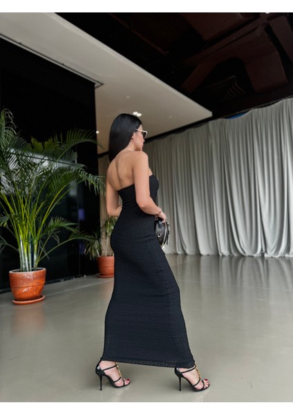 Siyah Straplez Uzun Elbise modelleri